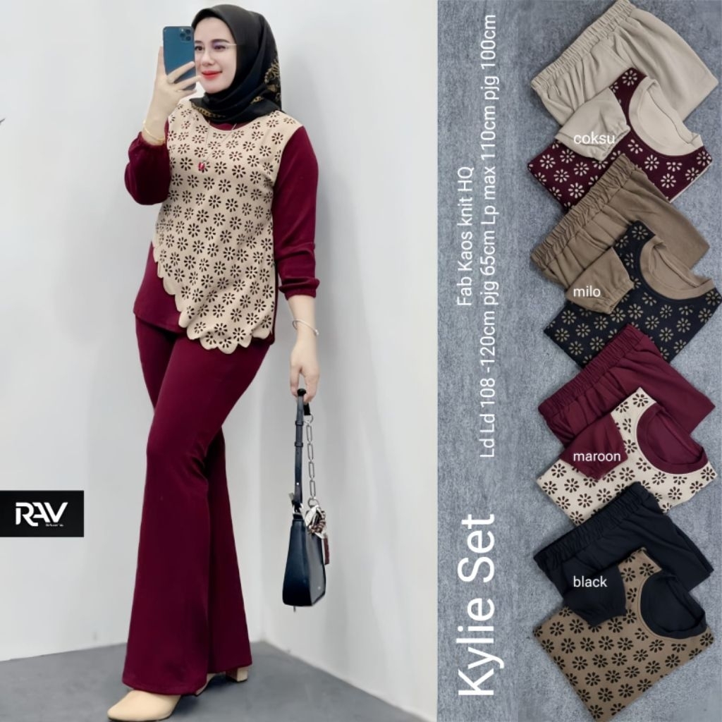 Kylie Set Qowi set Pants HQ เสื้อยืดผ้าถักวัสดุโดย Rav