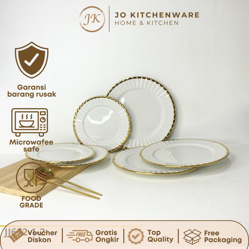 Verine List Gold Flat Plate เส้นผ่านศูนย์กลาง 21 & 27 ซม. Premium Ceramic / Unique Multipurpose Roun