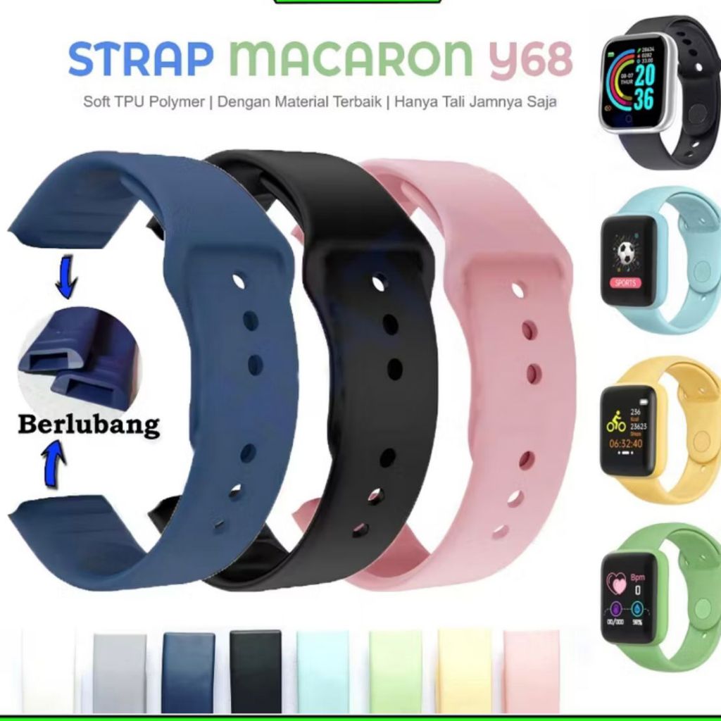[Bingz] Y68 D20 Macaron สายซิลิโคนสายนาฬิกาสายนาฬิกาสมาร์ทวอทช์