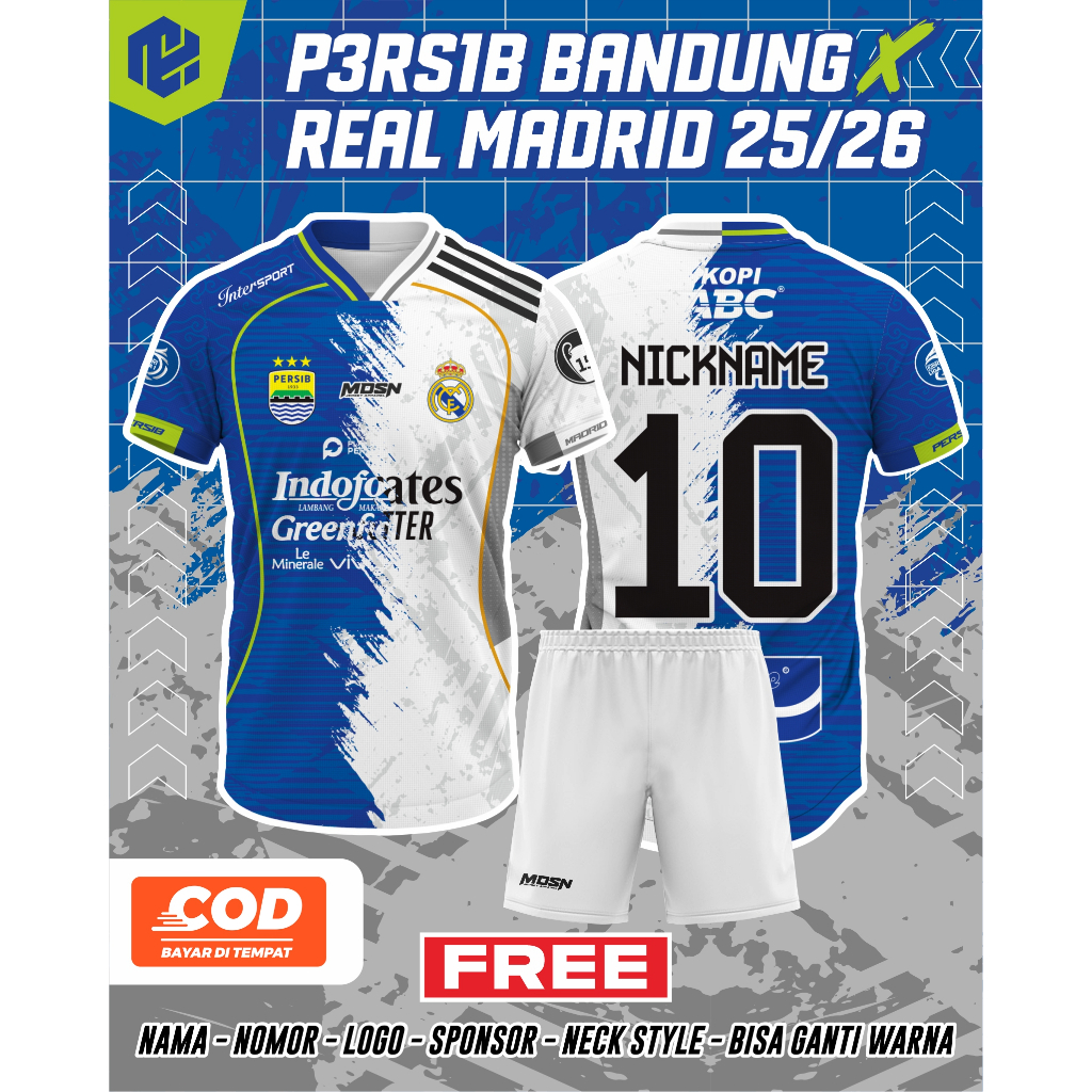 PERS1B COMBINATION JERSEY 2025-2026 X REAL M4DR1D 2025-2026 / CUSTOM / UNIT / FULL PRINTING / ฟรี NA