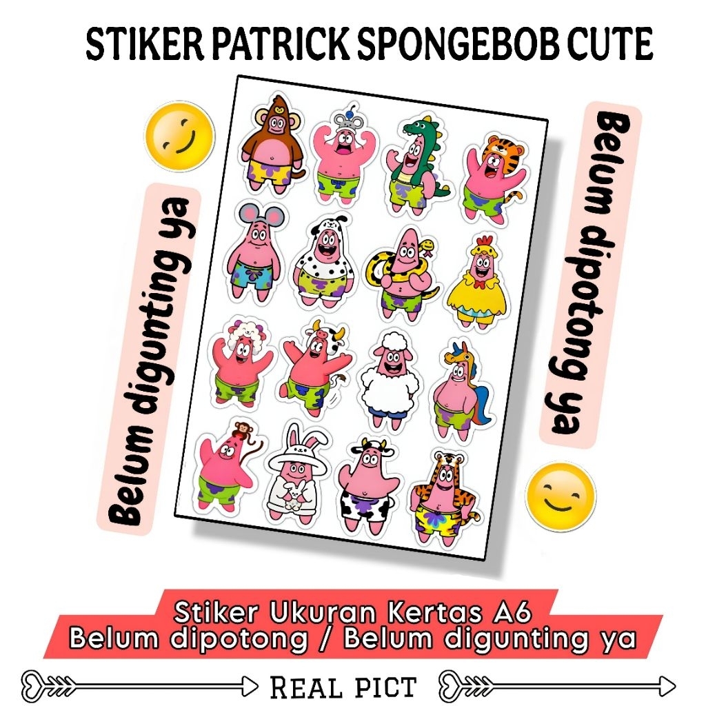 CUTE SPONGEBOB PATRICK STICKERS / A6 SIZE VINYL STICKERS / CUTE CHARACTER STICKERS