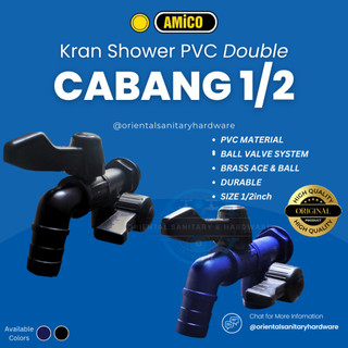 AMICO Keran Kran Air Shower CABANG DOUBLE Mesin Cuci PVC 1/2inch Ball Valve Bola dan As Kuningan