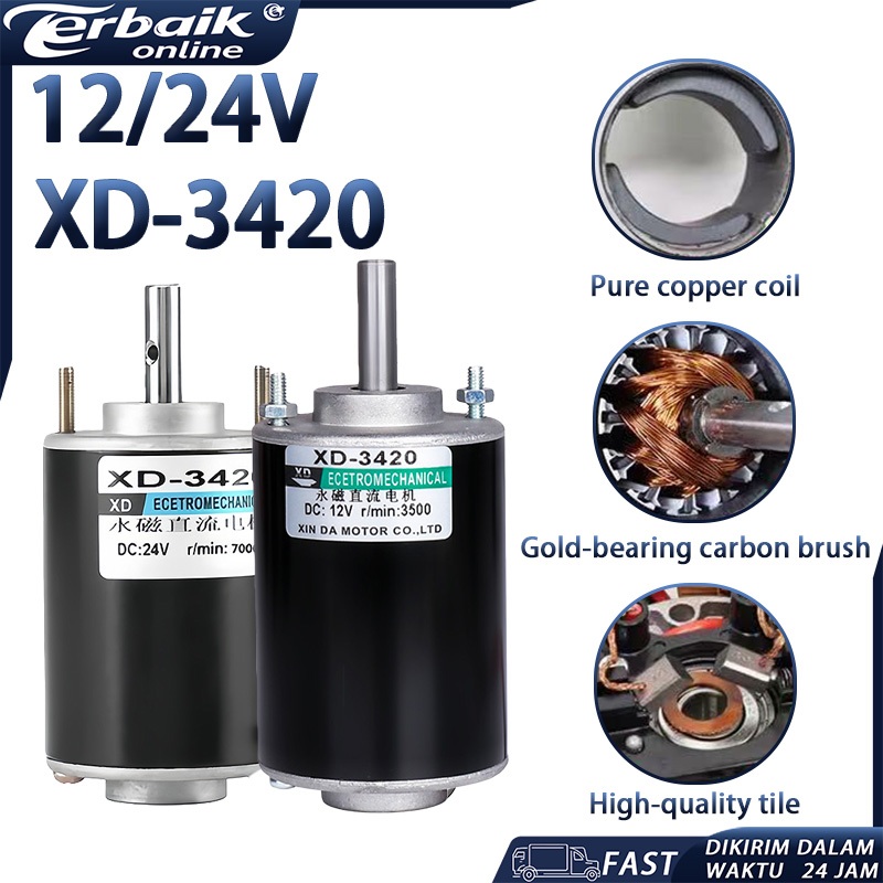 มอเตอร์ DC Dynamo 12v/24v XD-3420 30W มอเตอร์ความเร็วสูงคุณภาพสูงปกติ