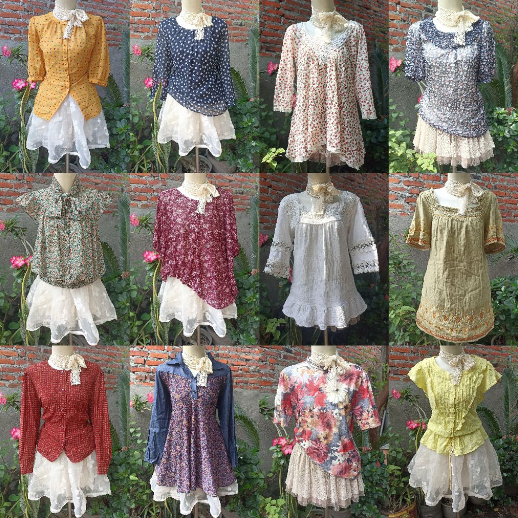 KEMEJA Top blouse shirt coquette y2k vintage jirei morikei dollette harajuku โบฮีเมียน wimsy