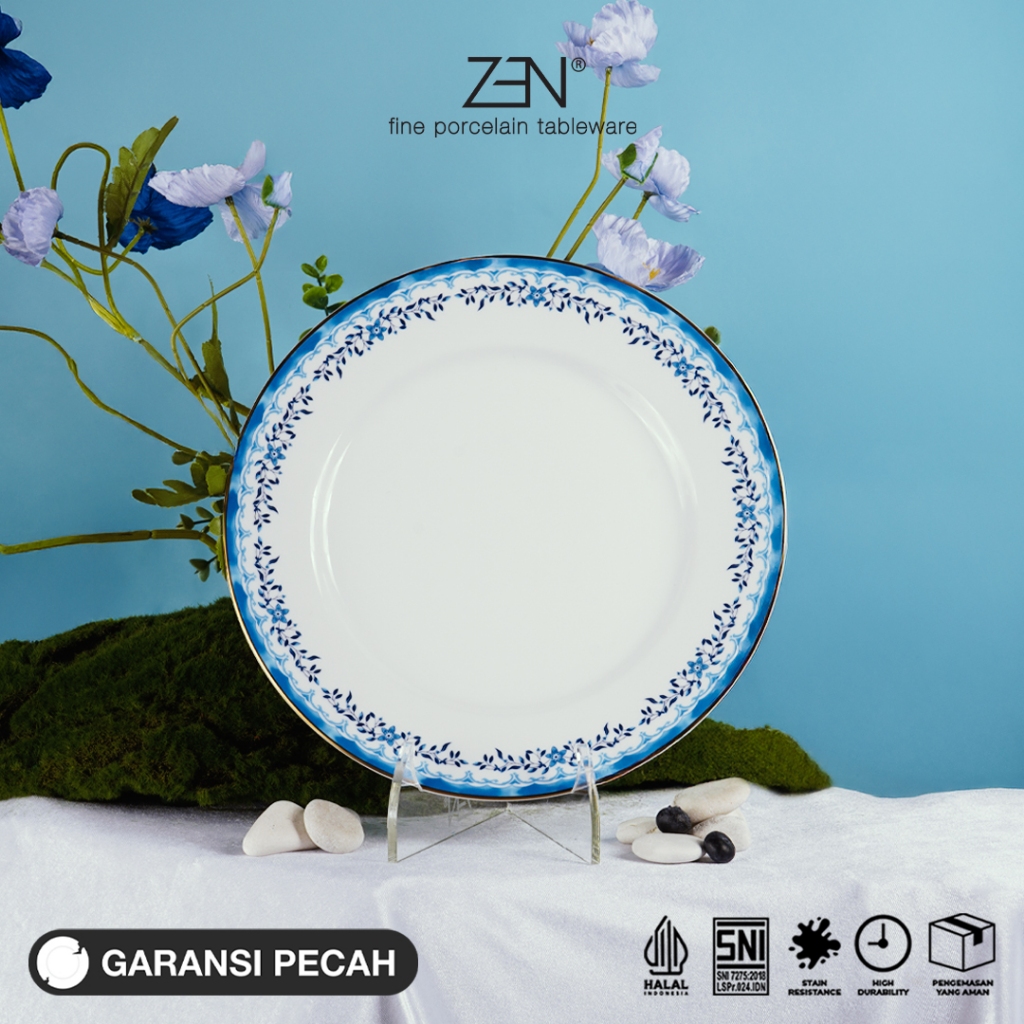 ZEN Serenity Blue Ceramic Dinner Plate Premium Ceramic Plate เส้นผ่านศูนย์กลาง 27 cm