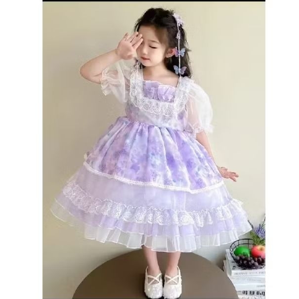 UNGU (AGE 7TH & 8TH) YNJG- D724-PURPLE FLOWER MOLITA DRESS