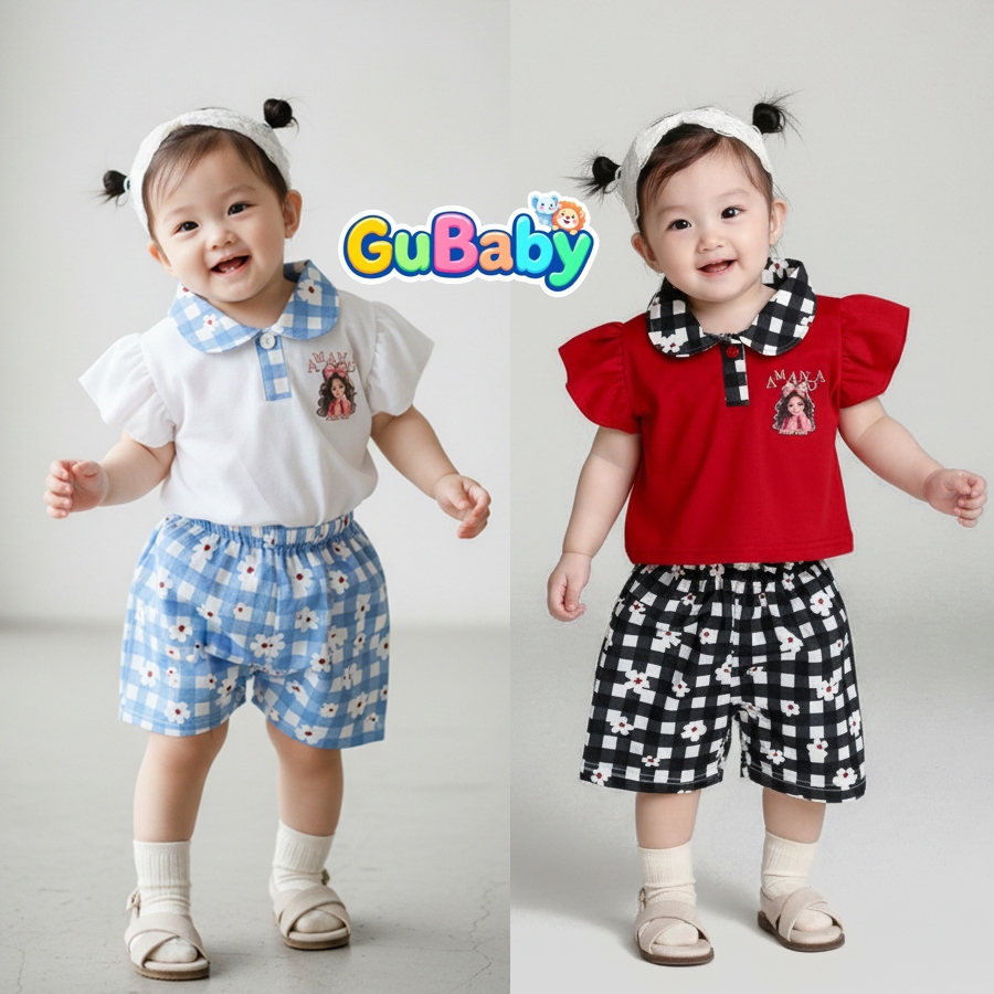 Baby Amanda Baby Girl Floral Plaid Clothes and Pants Set Gubaby