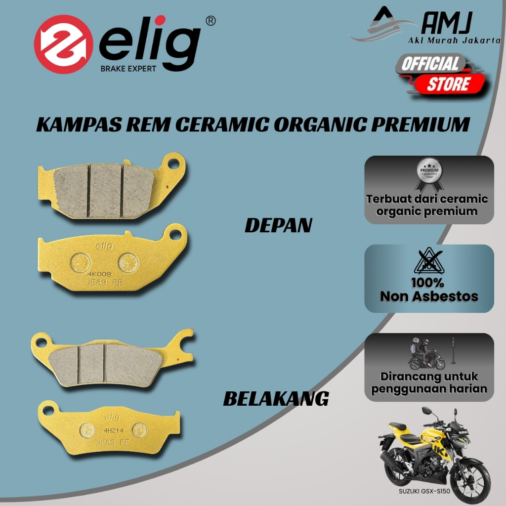 Elig ผ้าเบรคหน้าและหลังสําหรับ Suzuki GSX S150 - EM327 & EM371