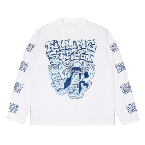 Long Sleeve Fillingstreet - เสื้อยืดแขนยาวสีดําและสีขาว Fellow สีขาวสําหรับผู้ชายและผู้หญิง