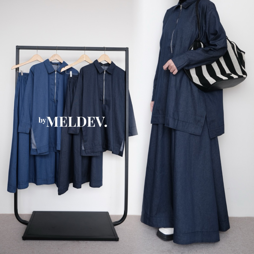 ByMeldev Zipper Denim Top & Skirt Busui Bumil Friendly