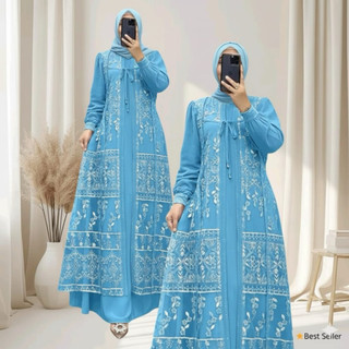 Davina Dress Maxy Gamis Wanita Lebaran Elegant 2026 Model Terbaru Kondangan Ceruty Swarovski Mahogany