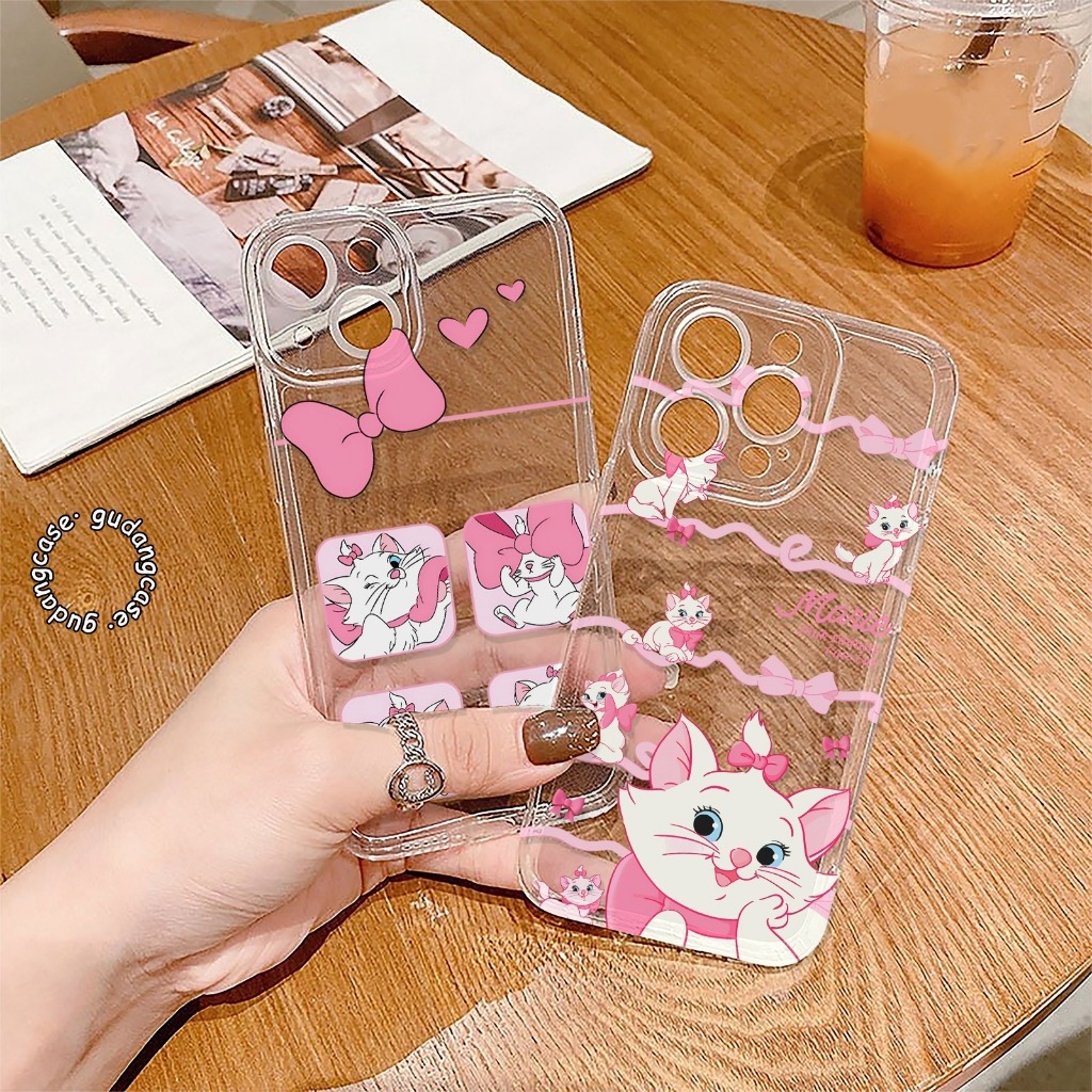 CASE CASING CLEAR CASE MOTIF แมวสีขาวในสีชมพูคือ HAPPY สําหรับ SAMSUNG A20 A20S A21S A22 A24 A25 A31