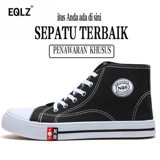 EQLZ Sepatu sekolah/sepatu olahraga unisex, sepatu kanvas hitam model mid-top dengan sol putih atau kuning, ukuran 29-43, GY001-101,GY-002-202