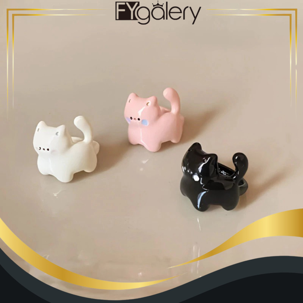 FYgalery ต่างหูลายการ์ตูนแมว สีดํา ชมพู ขาว Y4000