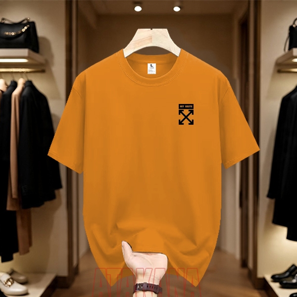 Ataka เสื้อยืดแขนสั้นโลโก้ OW สีดําสําหรับผู้ชายและผู้หญิงเสื้อยืดผ้าฝ้าย