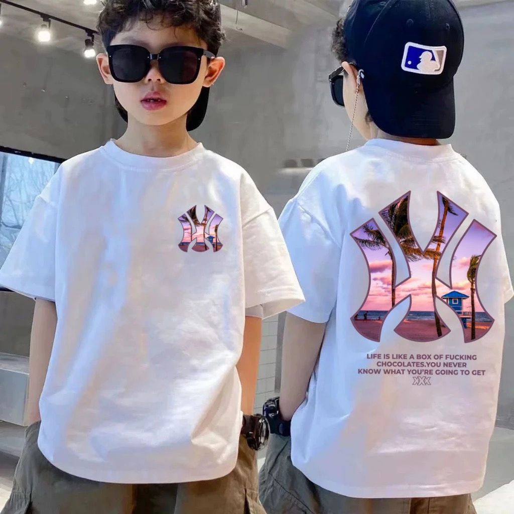 ￼เสื้อยืดเด็กสไตล์เกาหลี NY NEW YORK BEACH 0-14 ปีเด็กหญิงเสื้อยืดแขนสั้น Oversize ชุดยอดนิยมสําหรับเด็กและวัยรุ่นผ้าฝ้ายหวีเสื้อยืดเด็กเสื้อผ้า