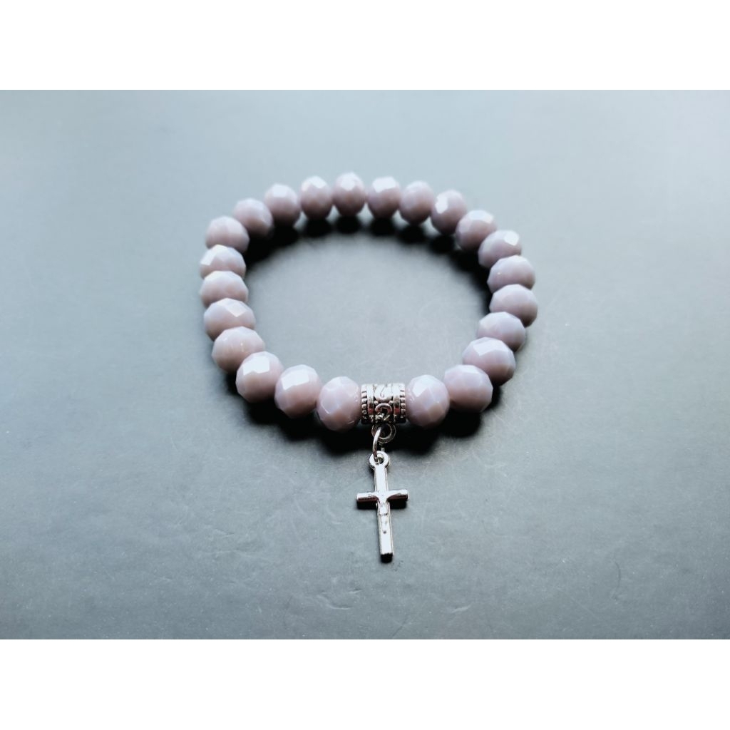 G1168 LUXURY 10MM CZECH CRYSTAL HEAVY PEARL CROSS BRACELET CATHOLIC BRACELET
