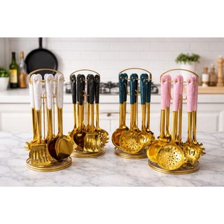 ALAT MASAK SULTAN / SPATULA MASAK SET GOLD JADE SET 7 IN 1 EMAS ELEGANT MEWAH / SPATULA KITCHEN TOOLS / SET ALAT MASAK MEWAH SULTAN TEBAL