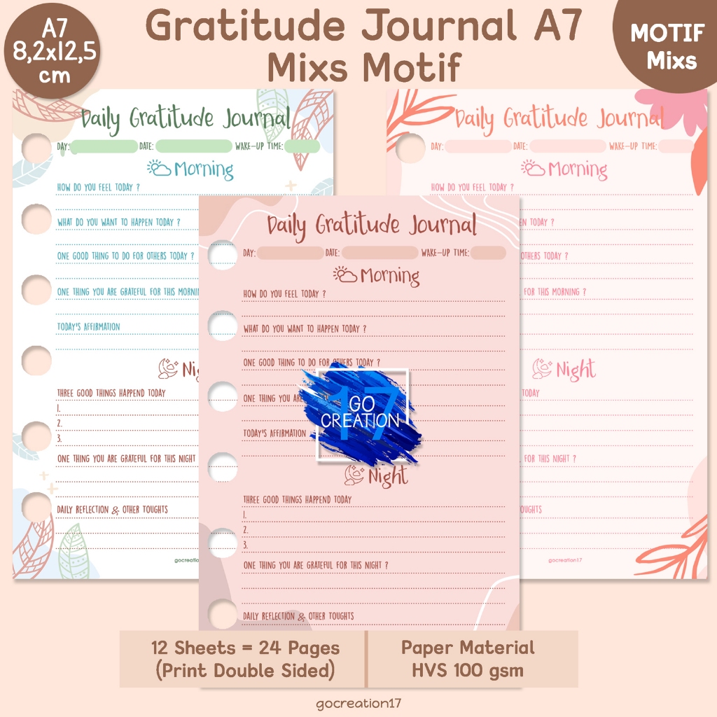 Planner Book Refill Paper Binder Gratitude Journal Premium Motif A7