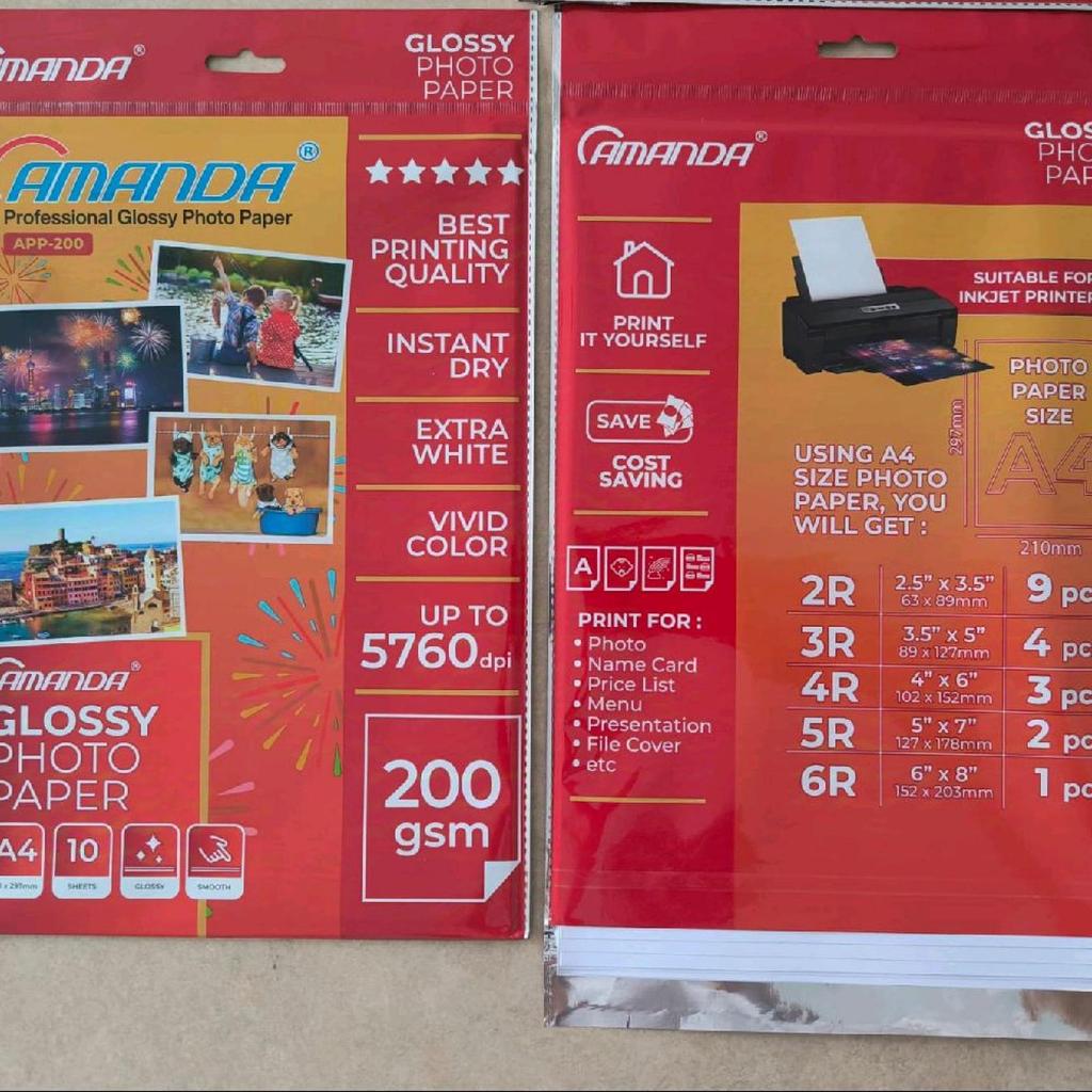 GLOSSY PHOTO PAPER A4 AMANDA 200 GRAM กล้อง
