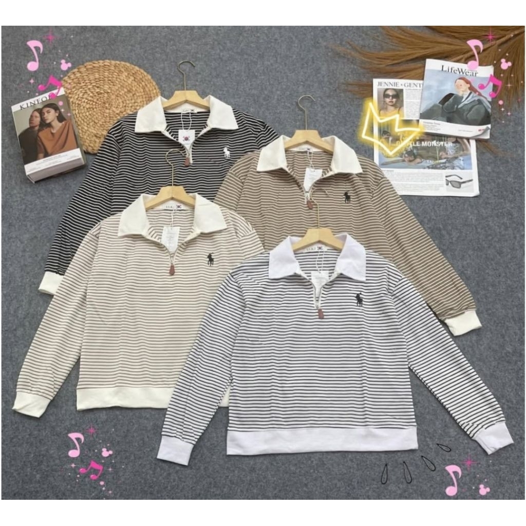 นําเข้า PLO ซิปลายคอปกเสื้อยืดด้านบน