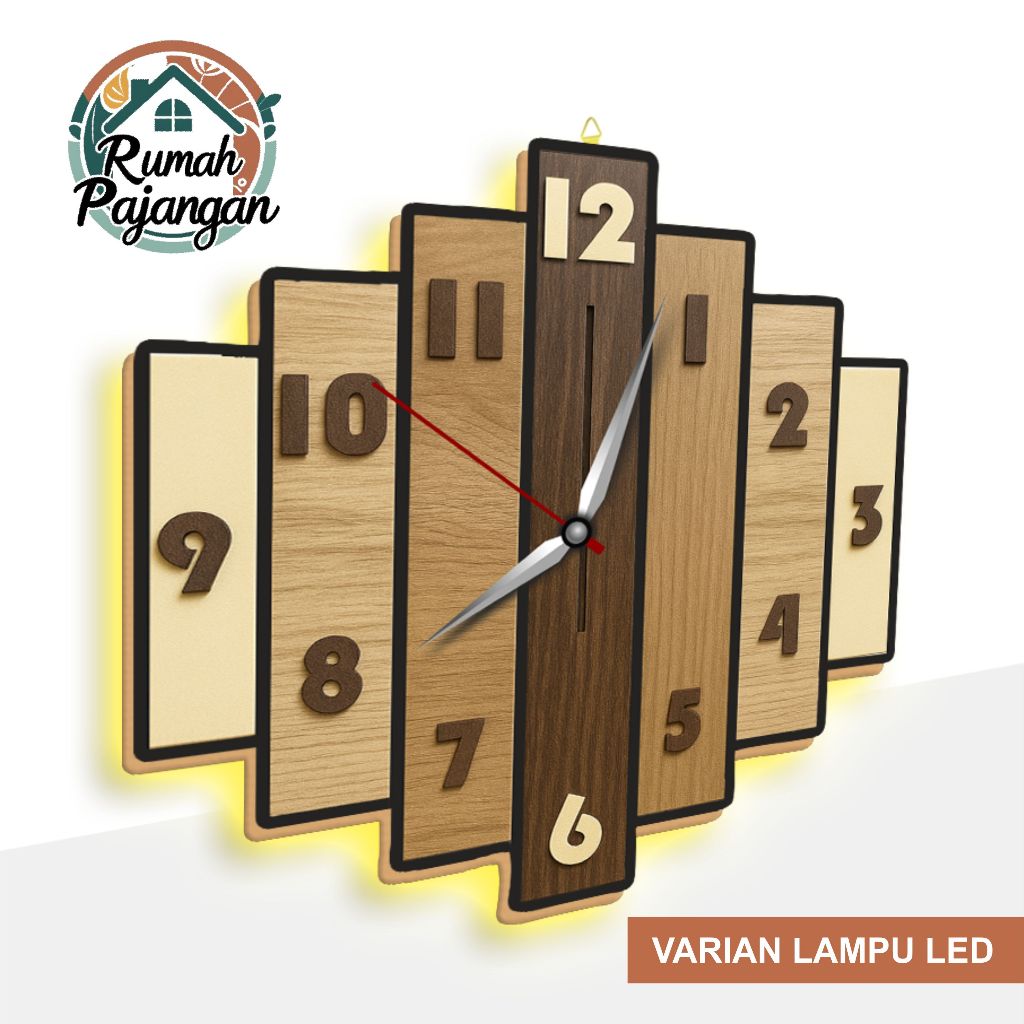 Minimalist 3D Premium Wood Carved Wall Clock ตกแต่ง Display House - Handmade Aesthetic Wall Clock Rp