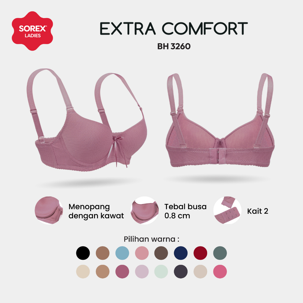 Sorex Bra Extra Comfort Medium Foam Underwire Hook 2 ถ้วยเทียบเท่า B BH 3260