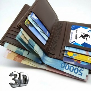 Dompet Pria Kulit Asli 3/4 3 Ruang Uang Kertas 15 Slot Kartu Dompet Cowok Lipat Kulit Asli