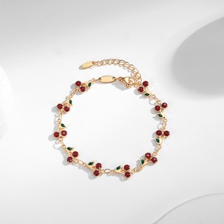 Lanme Jewelry Gelang Titanium Korea Lucu Ceri Kristal Anti Karat Indah Wanita Aksesories TX185