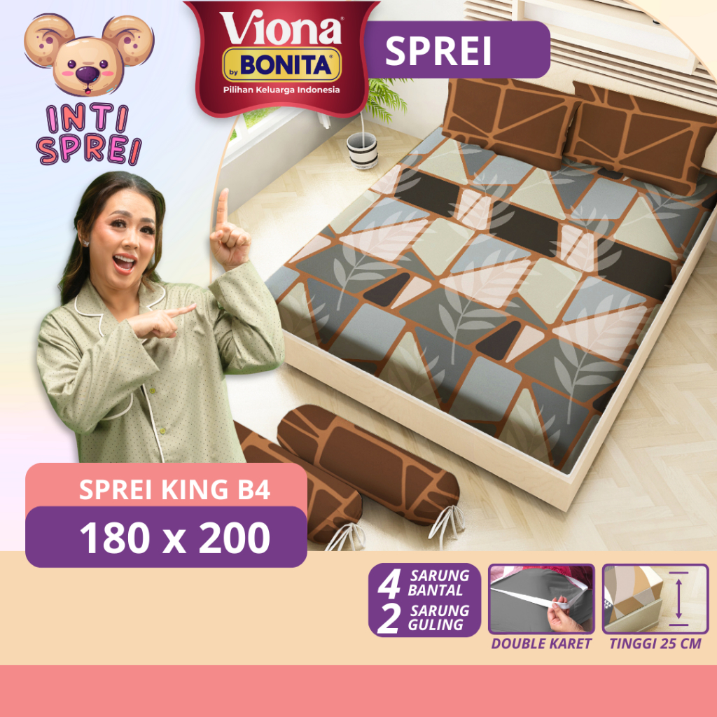 (PILLOW 4) BONITA VIONA BED SHEET 180X200 KING SIZE NO.1 AESTHETIC BED SHEET ANTI-SLIDE BED SHEET CO