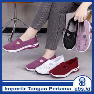EBS - SEP108 (Tanpa Kotak) Sepatu Slip On Wanita Size 36-41 ada 5 Warna Simple Bahan Rajut Ringan Kasual Sepatu Cewek Putih Sepatu Cewek Ungumuda Casual Style Sepatu Jalan Santai Sepatu Slip On