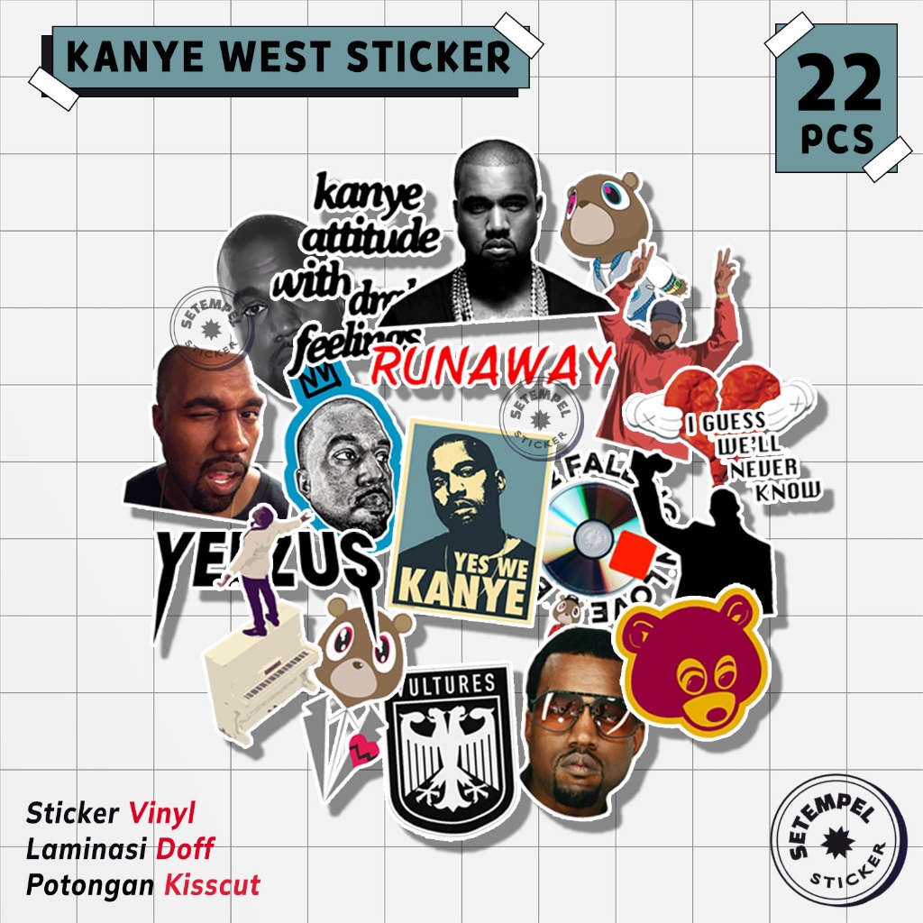 KANYE WEST Sticker Pack 18 ชิ้น | สติ๊กเกอร์ไวนิล Kanye west