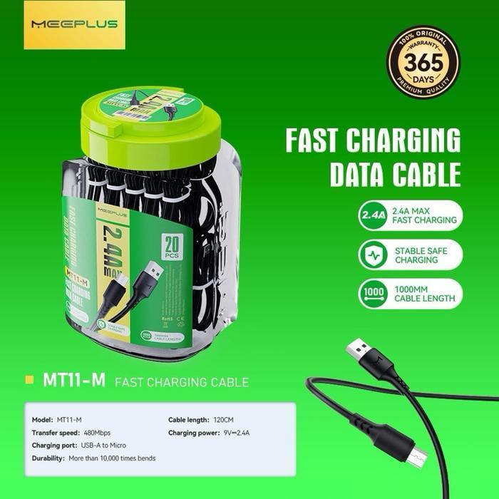 (1 กระปุก มี 20 ชิ้น) MEEPLUS MT11-M USB to MICRO Data Cable 2.4A 100CM FAST CHARGING