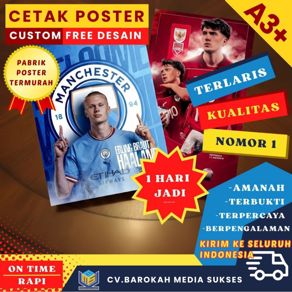 โปสเตอร์พิมพ์ A3+ NO.1 หมายเลข 1 คุณภาพ 1 - Barokah Media Poster Factory - ส่งผ่านอินโดนีเซีย