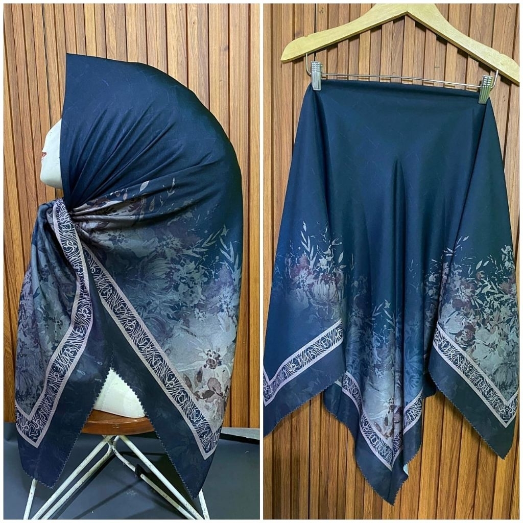 SQUARE VEIL VOAL HIJAB พร้อมดอกไม้สีดํา MOTIF