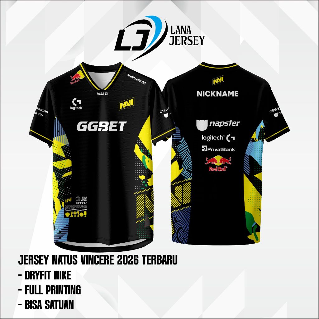 ใหม่ล่าสุด NAVI NATUS VINCERE 2026 JERSEY GAME DOTA 2 CSGO VALORANT LOL (ฟรี CUSTOM NICKNAME)