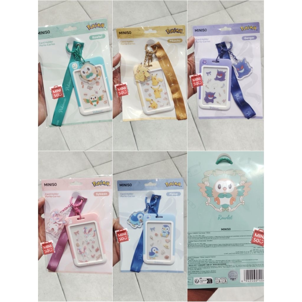 MINISO Card Holder + Charm POKEMON Collection (ROWLET / PIKACHU / GENGAR / SYLVEON / PIPLUP)