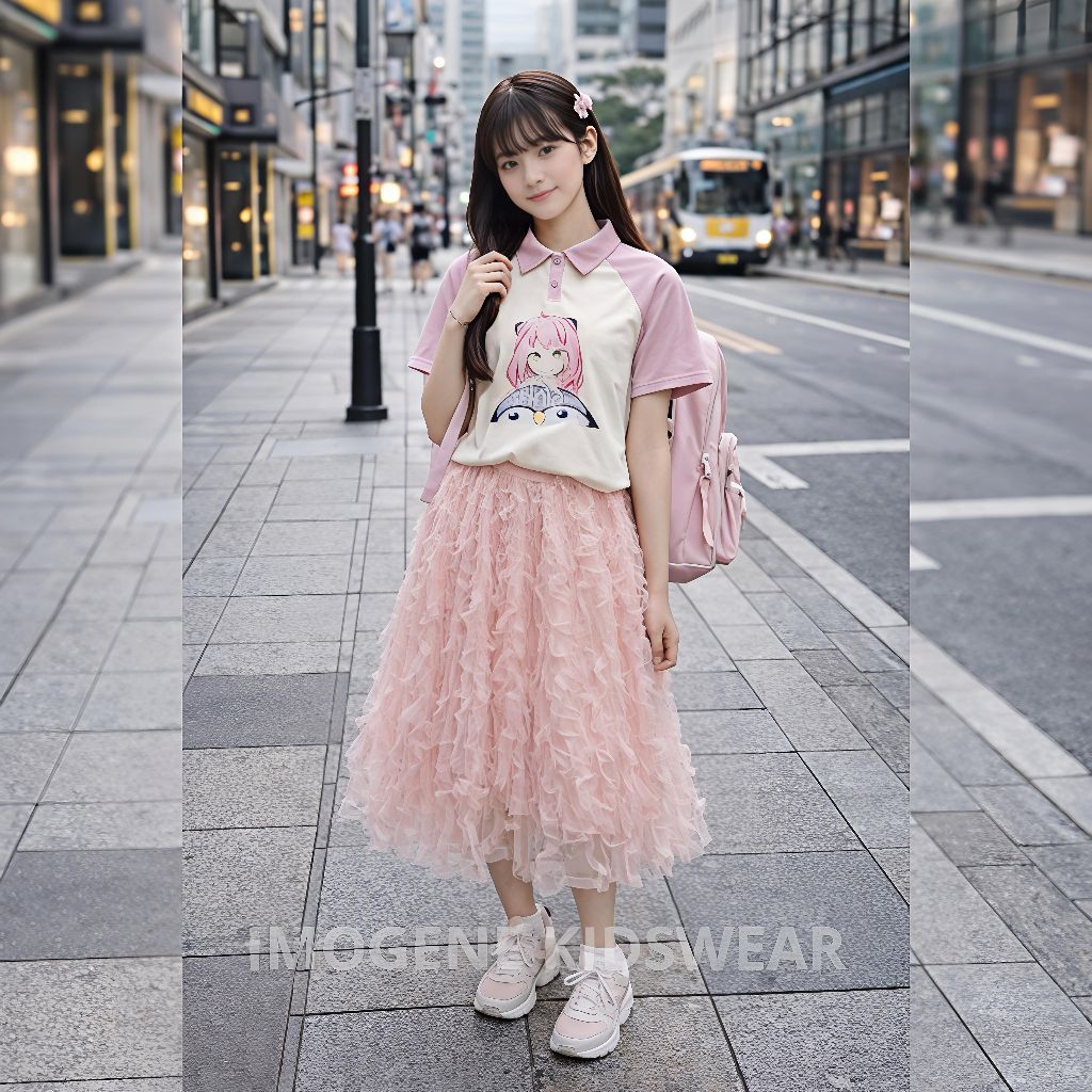 ER-554 Imported GIRLS SHORT SKIRT SET AGE 6-12 ปี SHORT-SLEEVED เสื้อยืด TOP SET CHILDRENS COLLAR T-