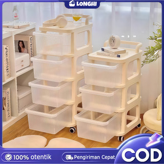 Rak Dapur Dorong Rak Buku Plastik Serbaguna Rak Troli Toilet Kamar Mandi Susun dengan Roda
