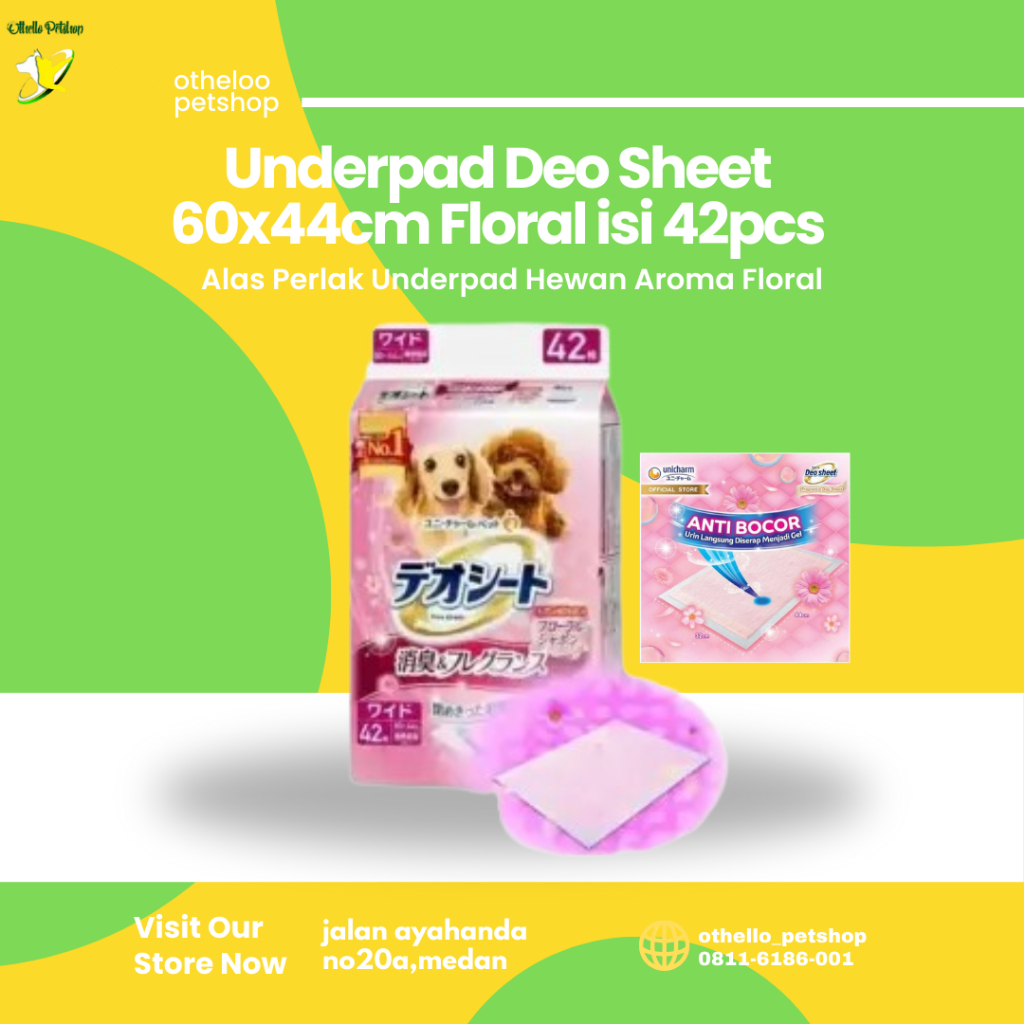 Underpad Deo Sheet 60x44ซม. ดอกไม้บรรจุ 42 ชิ้น | เสื่อรองฉี่สุนัข