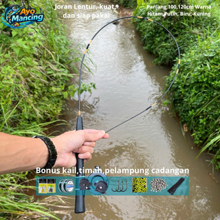 Joran wader satu set super lentur 100cm hitam