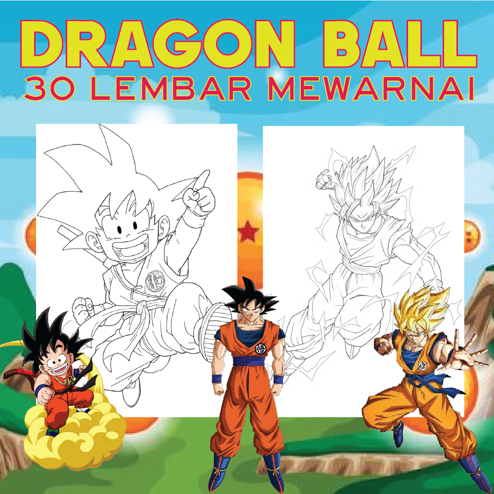 DRAGON BALL ระบายสี 30 หน้าสําหรับเด็กชายและเด็กหญิง | PAUD, TK, SD