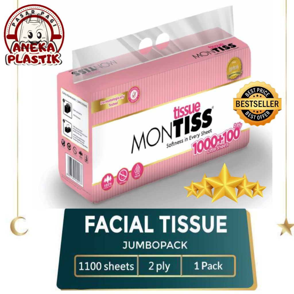MONTISS TISSUE 1000+100 แผ่น EXTRA JUMBO FACIAL TISSUE 2 PLY FACIAL TISSUE