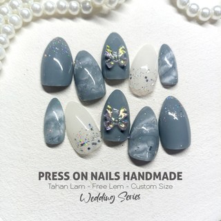Press On Nails Handmade Wedding Series | Kupal Marble Free Lem | Custom Size | Kuku Palsu Premium