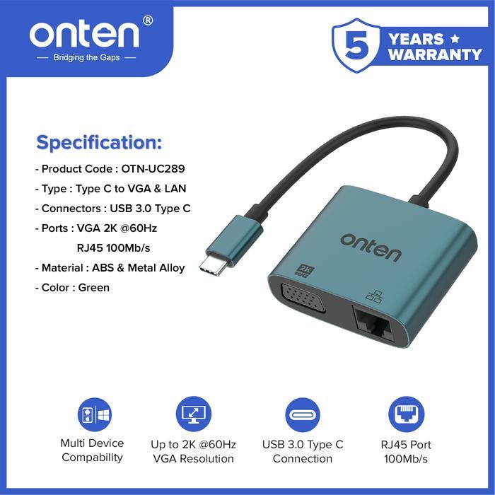 ONTEN - TYPE-C TO 2IN1 CONVERTER (VGA+LAN) - UC289