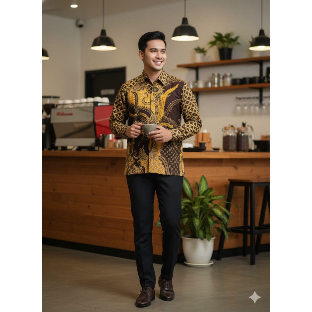 KiyyAra Arjun mahogany ผ้าบาติกผู้ชายแขนยาวปกติพรีเมี่ยม