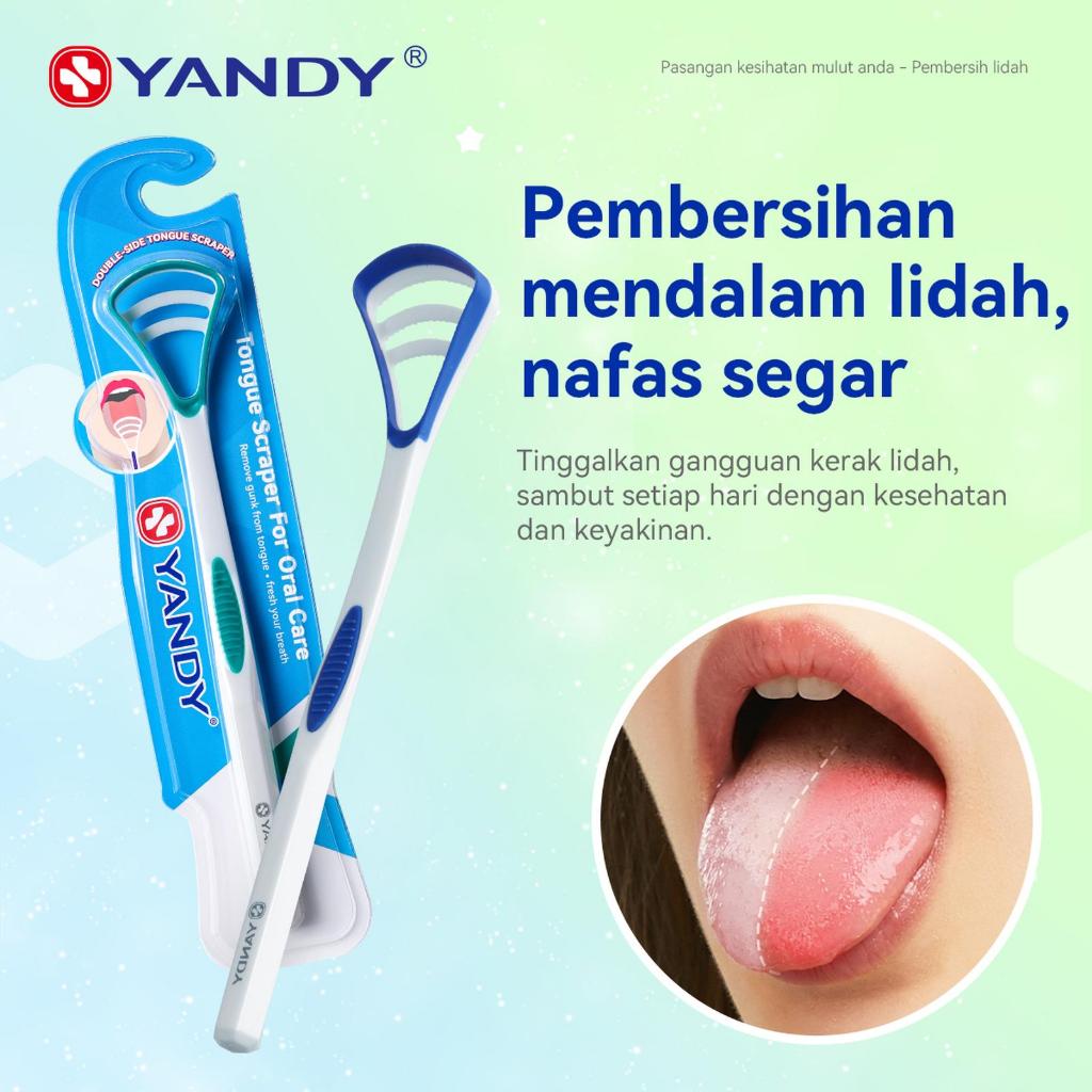 YANDY น้ํายาทําความสะอาดลิ้น 2 in 1 | แปรงและมีดโกนที่ถูกสุขอนามัย | ขจัดกลิ่นปากสําเร็จรูป! - สีฟ้า
