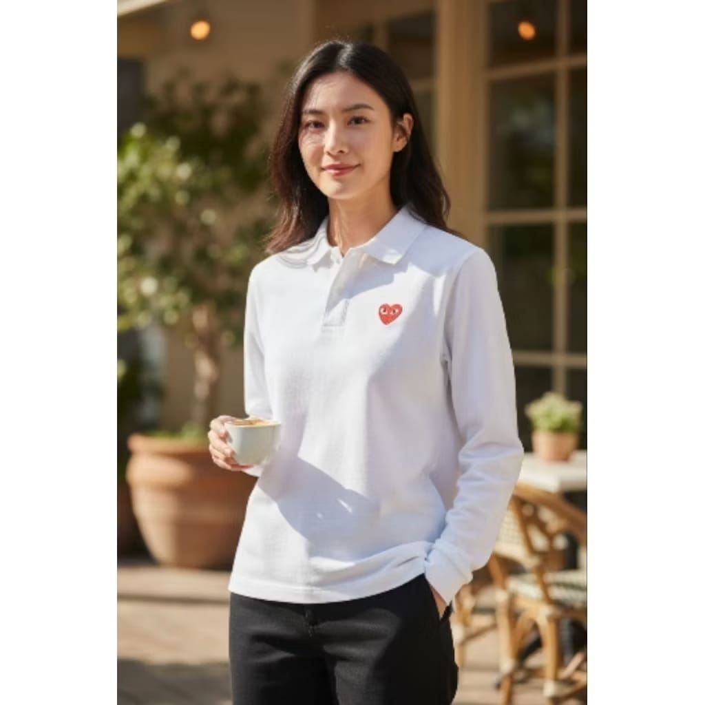 (ปักโลโก้) Play Love CDG เสื้อยืดแขนยาว // เสื้อโปโลผู้หญิงพร้อมโลโก้ปัก CDG Play