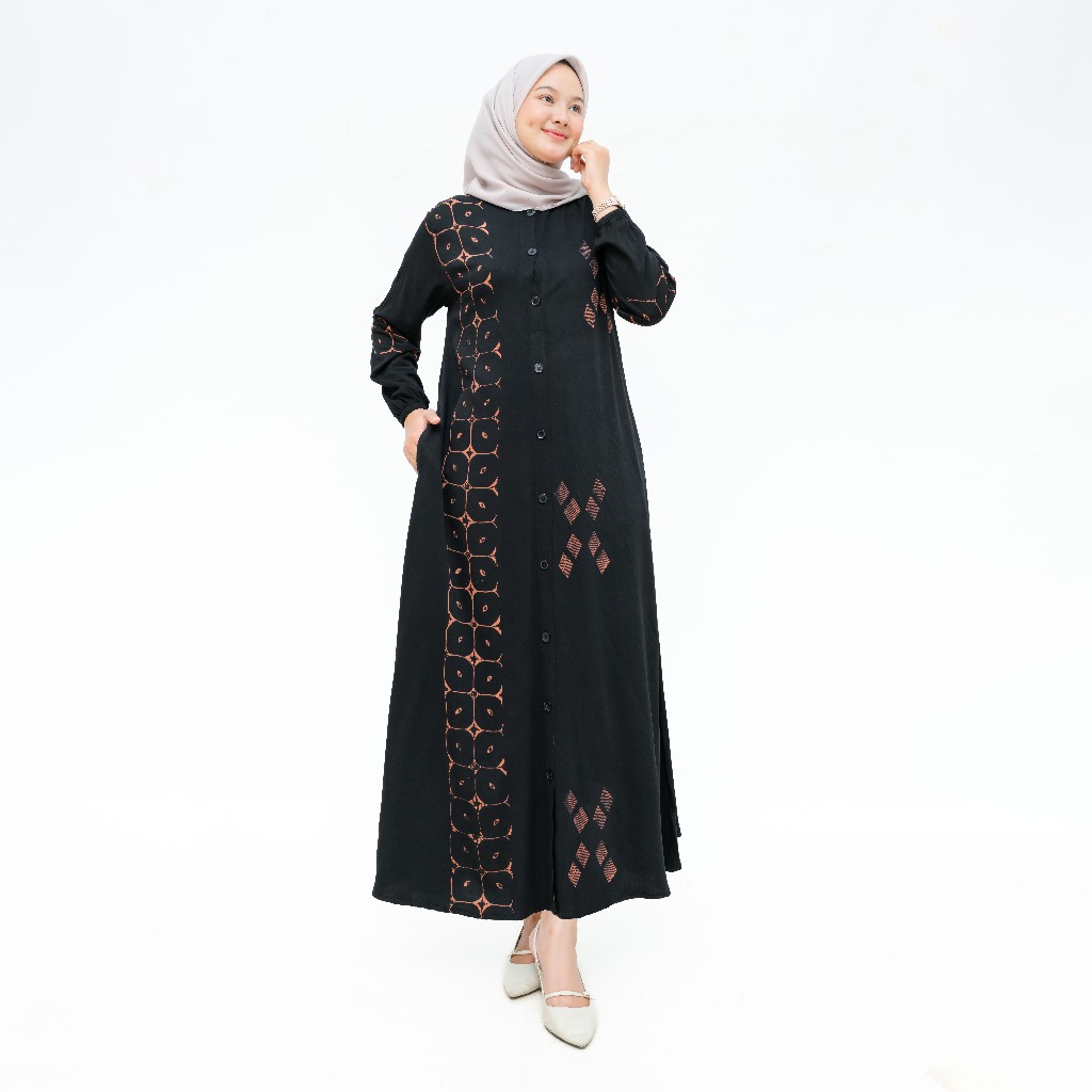 Gamis Rayon Twill Original Premium Ethnic Kawung Black Luxury Original