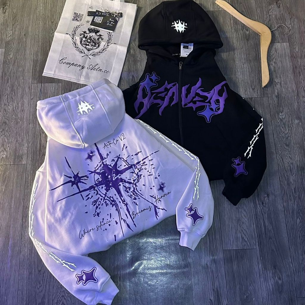 AETN S6V2 - Limited Boxy Hoodie Aetn.Co Series Heavenly Star V2 Black & White Puff Ink & สะท้อนแสง 4